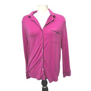 Victoria's Secret Hot Pink Collared Soft Sleep Shirt Sz Small Womens Long Sleeve